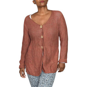 Vintage Peruvian Connection Sweater Russet Brown Cotton Woven Cardigan Medium